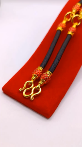 N063 สร้อยพระผู้ชาย เชือกห้อยพระ เชือกร่ม สร้อยพระเชือกร่ม หัวลูกตุ้ม ลงยา สีแดง ยาว24นิ้ว สร้อยพระ3องค์ สร้อยเชือก สร้อยห้อยพระ ขนาด 3 มม.