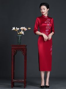 Acetate Cheongsam Wedding Dress New Chinese Style High End Evening Gown Happy Mother Dress Elegant Elderly Womens Outfit