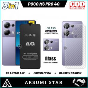 Paket 3in1Tempered Glass Ceramic Matte Anti Spy Xiaomi Poco M6 Pro 4G Anti Gores Pelindung Layar Ceramic Matte Anti Spy + Skin Camera + Garskin Carbon 3D
