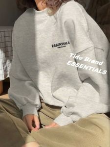 เสื้อสเวตเตอร์คอกลมพิมพ์ลาย FOG Essentials ทรงหลวม แขนยาว ผ้าฝ้ายผสม เสื้อผ้าทำงานสไตล์สตรีทสำหรับผู้ชายและผู้หญิง