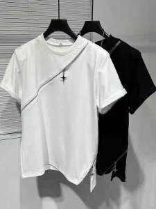 Mens Short Sleeve T-Shirt Zipper Split Functionality Summer Fashion Urban Wear Polyester Fiber Casual round Neck Top