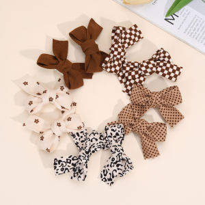 10Pcs Flower Bow Hair Clips Sweet Cloth Plaid Leopard-print Hairpins Dot Side Barrette For Girls Children Headwear Accessories