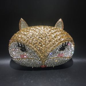 Fox Rhinestone Bag Hollow Metal Crystal Dinner Bag Handmade Diamond Bag Womens Handheld Bag