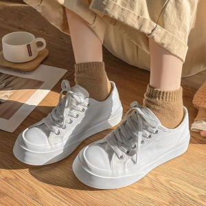 [รองเท้าผ้าใบหนาพื้นรองเท้าสไตล์เกาหลีเรียบง่าย ระบายอากาศได้ต่ำย้อนยุค น้ำเกณฑ์จากขนาดใหญ่ สำหรับนักเรียน 35-40]