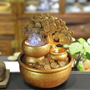 Modern Chinese Style Wealth Attracting Crystal Ball Waterwheel Decorative Ornaments for Store Decoration Lucky Plant Resin Handmade