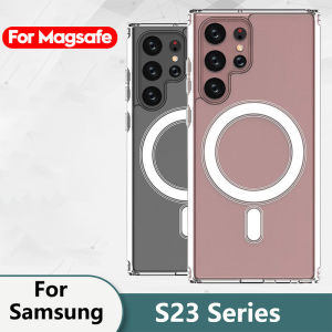 Shockproof Transparent Magnetic Phone Case For Samsung S25 S24 S23 S22 Plus S25 Ultra Magsafe Function Clear Acrylic Hard Cover Soft Edge Protective Case