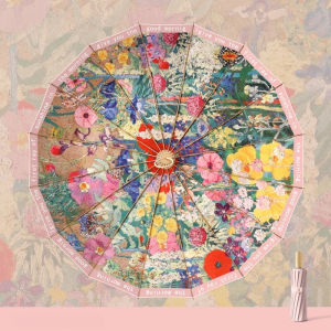 หรูหราภาพวาดสีน้ํามันร่มเคลือบสี UPF50 + UV Protection ร่มกันแดดสําหรับผู้หญิง Elegant พับ Rain Sunshade Parasol