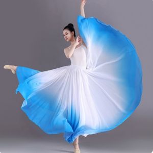 ชุดเดรสขนาดเล็กสำหรับนักเต้นผ้าชีฟองพลิ้วสไตล์จีน720องศาไล่ระดับสีแบบคลาสสิก