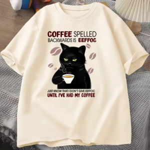 Coffee Spelled Backwards Cat T shirt Men Funny Cute Graphic Tees Womens Shirts T Shirt Oversized Womens Clothes Kids Tshirt