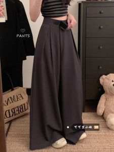 High Waist Wide Leg Pants Womens Casual Suiting Trousers Autumn New Style Retro Drapey Magic Tape Long Trendy Pants