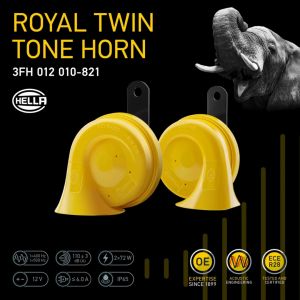 Hella Royal Twin Tone 12V Trumpet Horn (Set Of 2) - 012 010 821 Horn Yellow