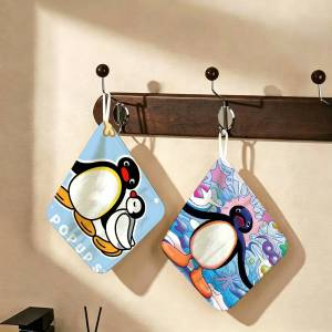 Cartoon Cute P-Pingu P-Penguin Polyester Cotton Hand Wiping Towel Hanging Design Durable for Household Restaurant Toilet Use