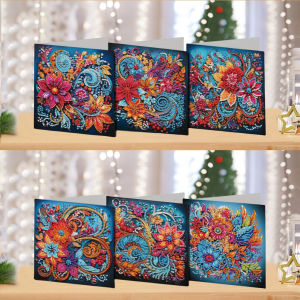 6-Pieces/Set DIY Diamond Art Painting Greeting Card Flower Pattern Craft Diamond Art Birthday Gift Valentine Card