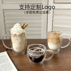 Double Layered Glass Coffee Cup with Handle Heat Resistant Anti Scalding Water Drinking Cup High Aesthetic Value American Style Latte Mug