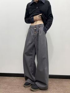 กางเกงยีนส์ทรงหลวมสไตล์ย้อนยุคแบบอเมริกันสำหรับผู้ชายและผู้หญิง กางเกงขายาวทรงหลวมสไตล์ย้อนยุคสำหรับฤดูใบไม้ร่วง