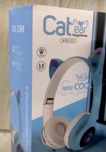 P47M Wireless Bluetooth Cat Ear Headset with RGB LED Lights Built-in Microphone FM Radio TF Card & AUX Mode