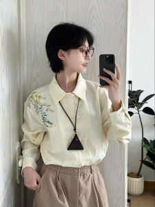 YUFUQING | Casual Style Commute Womens Shirt Plant Series Print Button Up Lightweight National Trend Unique Beautiful Top Spring Season