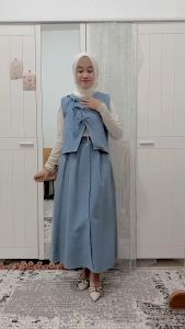 Vest Crop Top Tanpa Lengan Polos dengan Aksen Pita Resleting - Kerah T Tabiat - Warna Solid