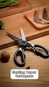 Gunting Dapur Hitam Gerigi Serbaguna/Alat Pemotong Udang Ayam Sayur Ikan Daging/Kitchen Scissors