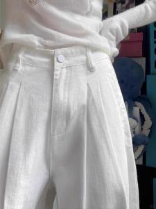 Quần Jeans Denim Ống Rộng Cạp Cao Màu Trắng Cho Nữ Mùa Xuân 2025 Quần Thường Ngày Thoải Mái Dáng Rộng Dáng Rộng Dáng Rộng