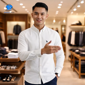 With Logo New Mens Long-Sleeve Collared Shirt Office Casual S-4XL 21 Colors 100% Cotton Lightweight Malaysia