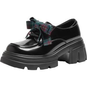 Josiny | Black Thick Bottom Wool Lined Heeled Loafer Women