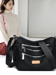 Fashionable Multi-Layer Nylon Womens Shoulder Bag Large Capacity Casual Crossbody Bag Stylish Neutral Style Small Square Bag