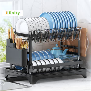 Lifinity🔥🔥【3 Seconds Install】2 Tiers Dish Drying Rack Kitchen Racks Organizer Dish Rack with Drainer
