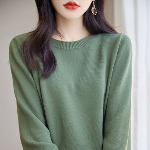 Heavy Thickening Pure Cotton Wire Long Sleeves Knitting Pullover Bottoming Shirt Womens round Neck Warm All-Matching Simple Sweater New