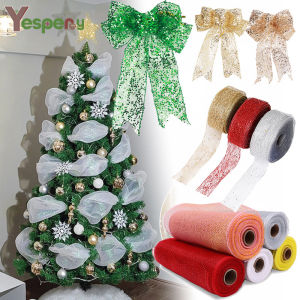 YESPERY Christmas Ribbon Bows Large Linen Bowknot Christmas Tree Top Decoration Xmas Party Home Decor 2023 New Years Eve Door Pendant