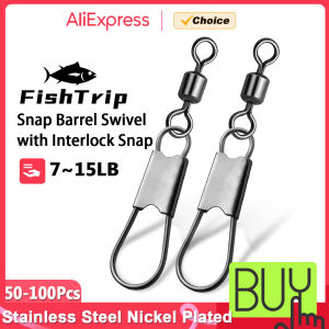 FishTrip Fishing Swivel Snap Barrel Swivel with Interlock Snap Stainless Steel Quick Change Fishing Clip with Rolling Swivel