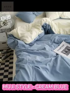 ACOZ💥Malaysia Ready Stock💥MUJI STYLE Fitted Bedsheet Set 4in1/ Queen Bedding set/ Cadar queen