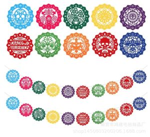 Fiesta Mexico Pull Flag Pinata Theme Carnival Party Banner Felt Day of The Dead Colorful Hollow Wedding Decoration