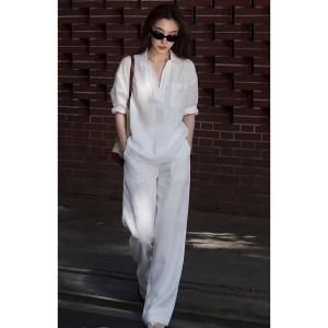 LIANGYILAILIN | Elegant Loose Fit Linen Look Suit Two Piece