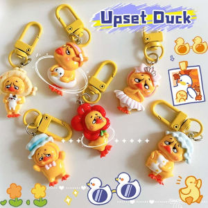 6ชิ้นพวงกุญแจรูปการ์ตูนเป็ดสีเหลืองที่น่ารำคาญจี้ห้อยกระเป๋าเป้นักเรียนตลกๆจี้คู่รักน่ารักของขวัญเพื่อนๆไม่พอใจพวงกุญแจเป็ดสีเหลือง