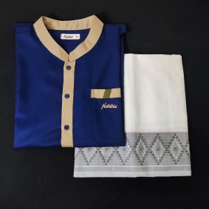 Setelan Baju HK168 Koko Panjang 3/4 Pria Dewasa Set Koko Plus Sarung Tenun Edisi Lebaran