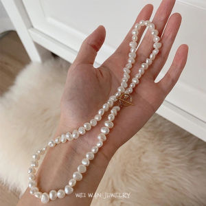 Natural Baroque Pearl Necklace for Women Silver Fragments 14K Gold Plated OT Clasp Lockbone Chain Simple Elegant Versatile