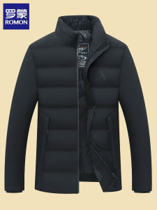 Romon Mens Cotton Jacket 2023 New Winter Lightweight Thickened Short Collar Cotton Coat Cotton Outerwear Fashion Urban Business Casual