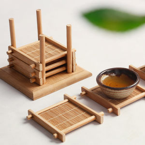 1/4Pcs Bamboo Teacup Coasters Mug Cup Square Mats Table Heat Insulated Pads for Kung Fu Tea Coffee Snack Kitchen Accessories