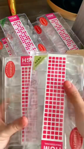 Móng úp HSM Trong trơn chính hãng tem hồng - Hộp 500 móng ốp đủ size đủ phom thang vuông bầu nhọn Móng Hsm