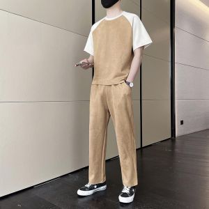 ROMON | Romon Mens Casual Sports Set Summer 2025 New Short Sleeve T-Shirt Loose Pants Handsome Two-Piece Suit Polyester Fiber