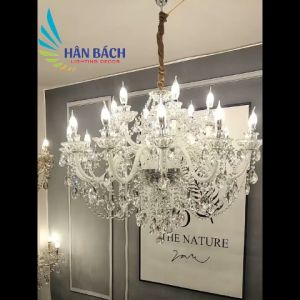 (Video+Ảnh thật) Đèn chùm pha lê nến cao cấp phong cách hoàng gia cho phòng khách nhà hàng biệt thự (tặng bóng)