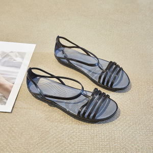 Summer Soft-Soled Crystal Jelly Sandals for Women Comfortable Casual Style Flat Heel Fish Mouth Plastic Shoes Slip-Resistant Ideal for Beach and Rainy Days