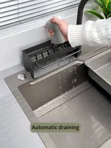 YT Kitchen Storage Rack Kitchen Sponge Rack Storage Rack Punch-free Installation Black/Grey