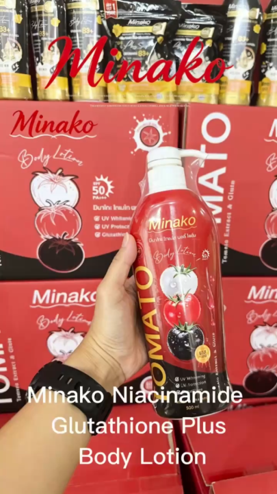 Minako Tomato Extract & Gluta Body Lotion Niacinamide Infused Smooth Hydrated Radiant Looking Skin 500ml Large Bottle Made in Thailand