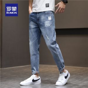 ROMON | กางเกงยีนส์ทรงตรงชายฤดูร้อน กางเกงยีนส์ทรงสลิมฟิต ทรงหลวม กางเกงขายาวลำลอง ทรงเข้ารูป ผ้าเดนิมบาง คอลเลกชันฤดูใบไม้ผลิและฤดูใบไม้ร่วง