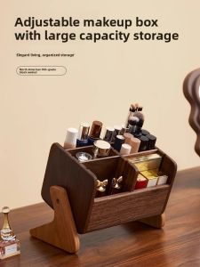 ZHIYUNJU | Large Capacity Black Walnut Wood Makeup Brush Storage Box Desktop Vanity Shelf Lipstick Eyeshadow Organizer Cosmetic Holder