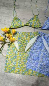 Bikini đồ bơi nữ đi biển set 3 chi tiết áo ngực kèm mút mỏng quần chip kèm chân váy họa tiết chất liệu thun lạnh BINSPORTS BHV217
