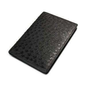 สมุดบันทึกหนัง Ostrich แท้สีดำทำมือสำหรับธุรกิจและประชุม A5 สมุดบันทึกแบบมีช่องว่างสำหรับผู้ชายและผู้หญิง