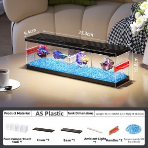 KUOTING | Small Living Room Multiple Compartments Transparent Display Aquarium for Betta Fish